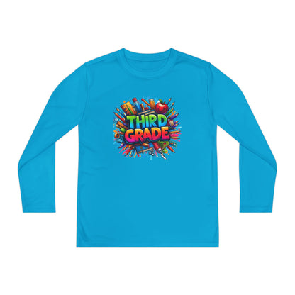 Third Grade Youth Long Sleeve Tee — Colorful School Supplies Design