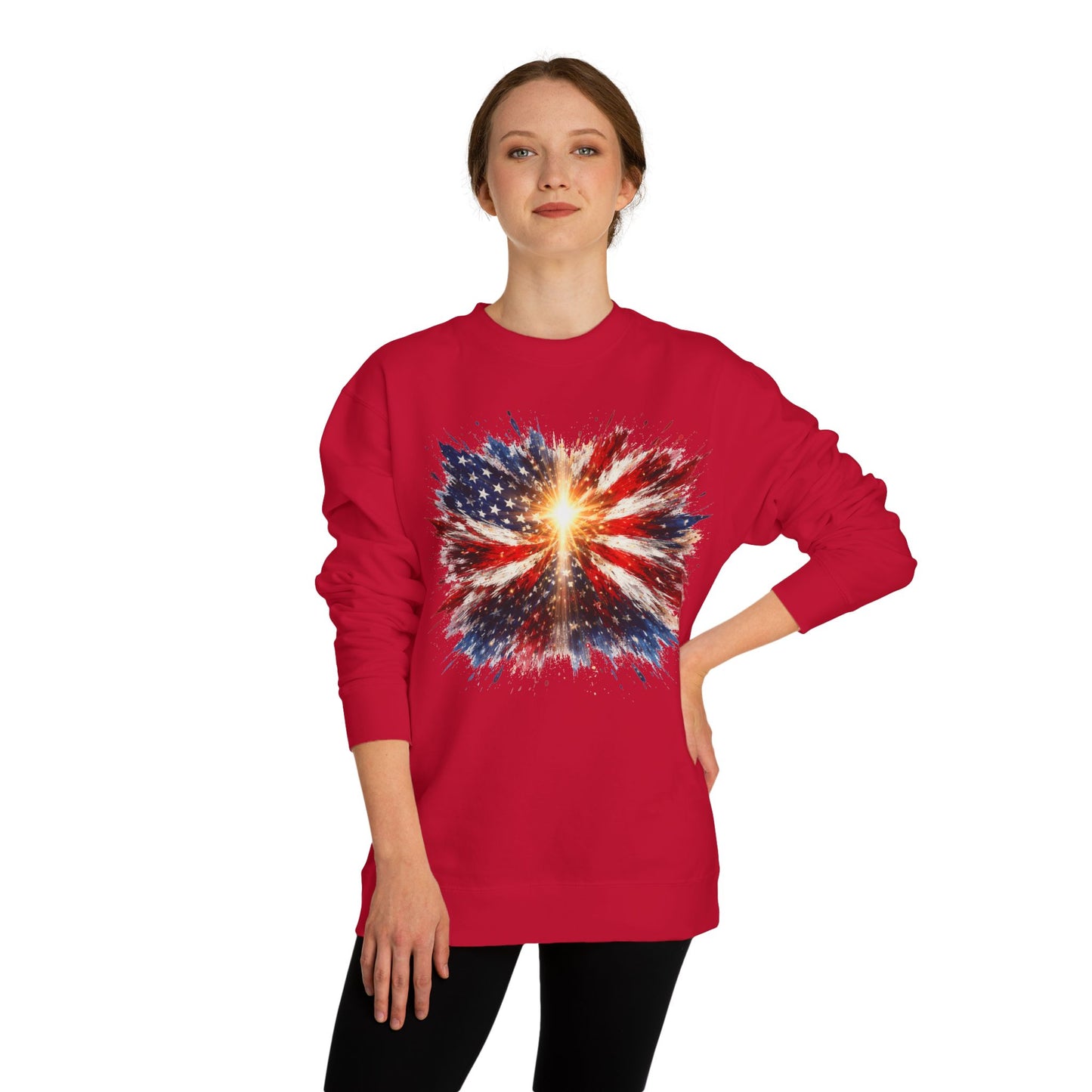American Flag Burst Sweatshirt — Patriotic Firework Crewneck