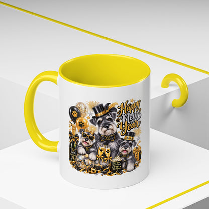 Happy New Year Schnauzer Coffee Mug — Festive Dog New Year Accent Mug (11/15oz)