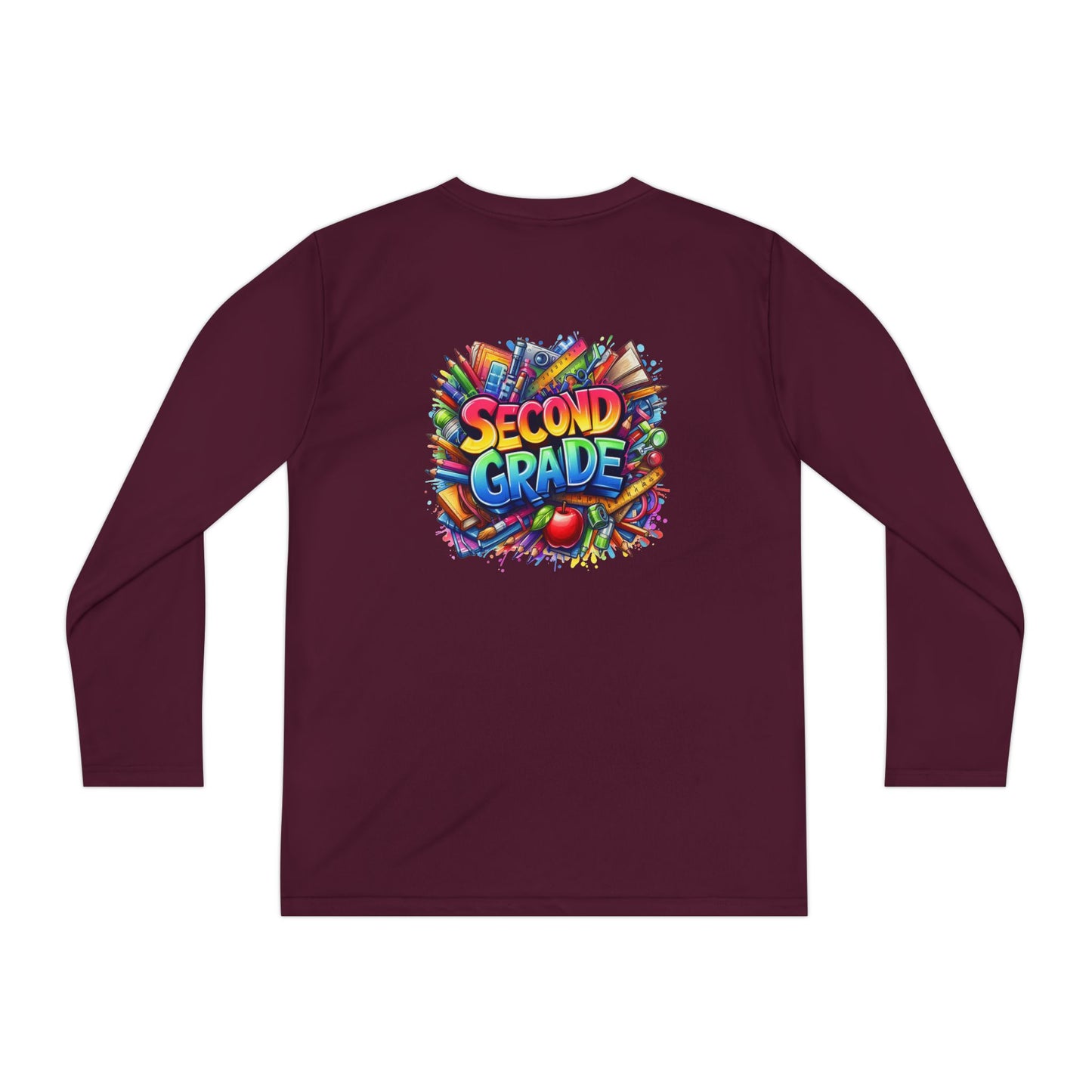 Second Grade Youth Long Sleeve Tee — Colorful School Supplies Back-to-School Shirt