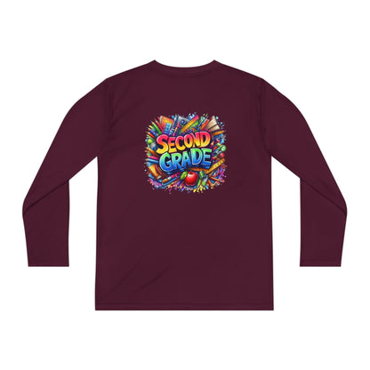 Second Grade Youth Long Sleeve Tee — Colorful School Supplies Back-to-School Shirt