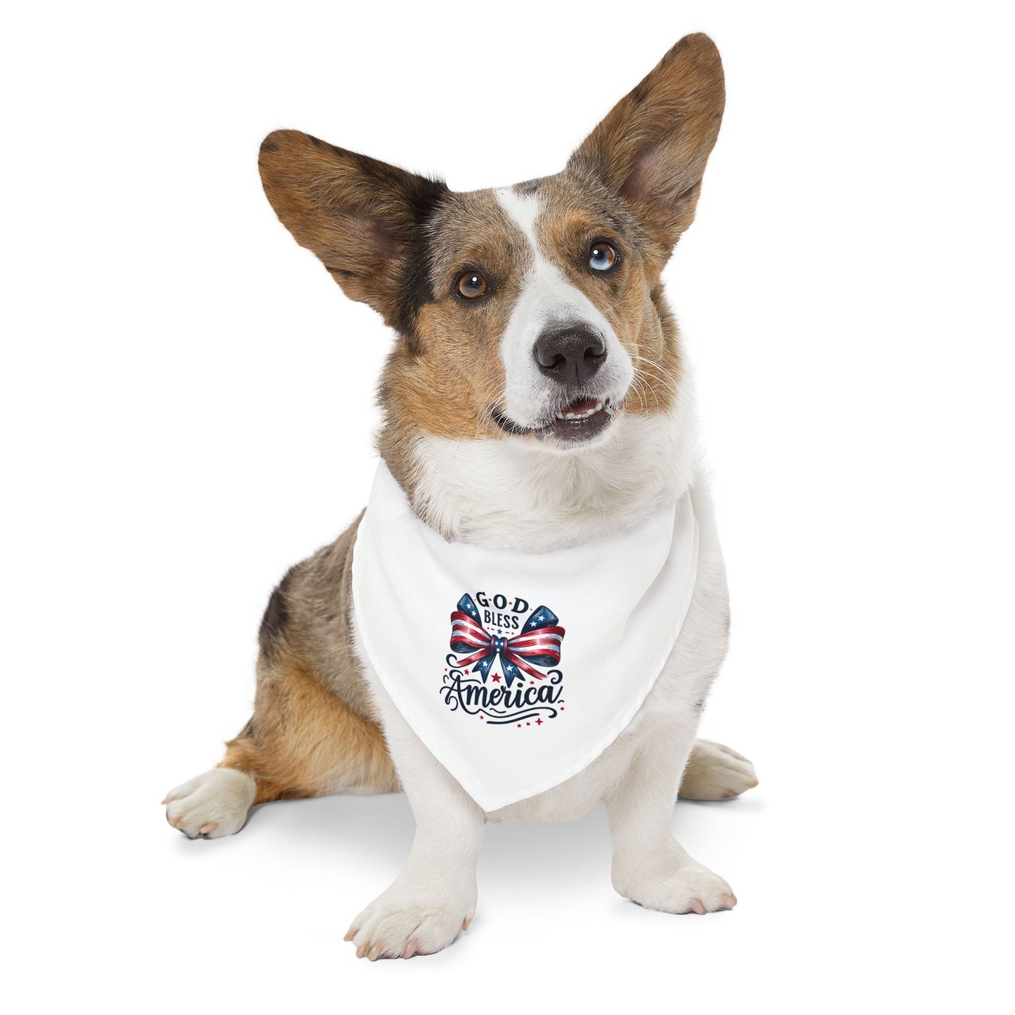 Patriotic Pet Bandana Collar - "God Bless America" Flag Bow Design