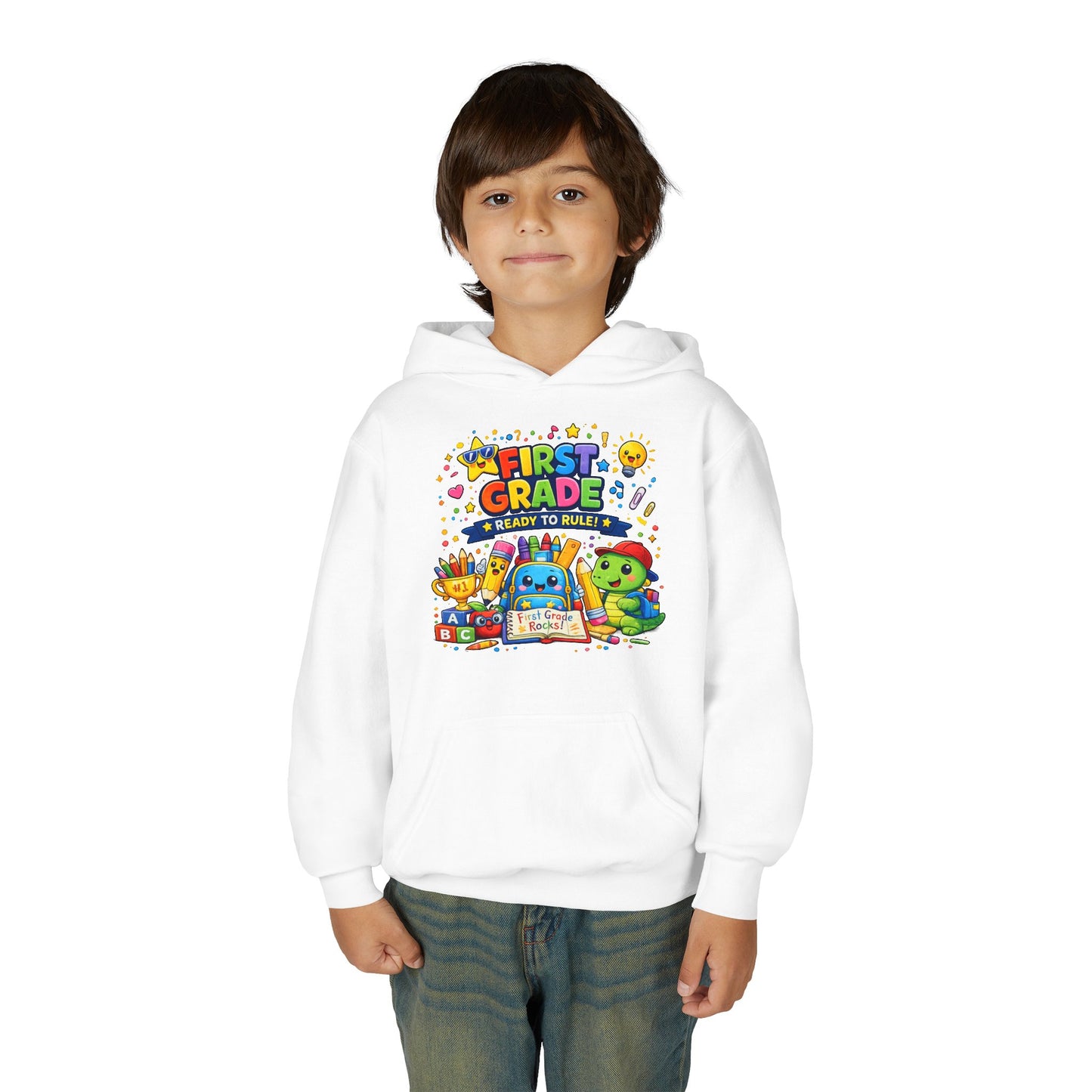 First Grade Hoodie - "First Grade Ready To Rule" Kids Back-to-School Sweatshirt