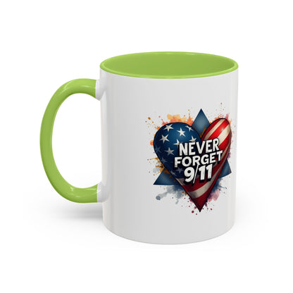 Never Forget 9/11 Heart Accent Coffee Mug – Patriotic Memorial 11/15oz
