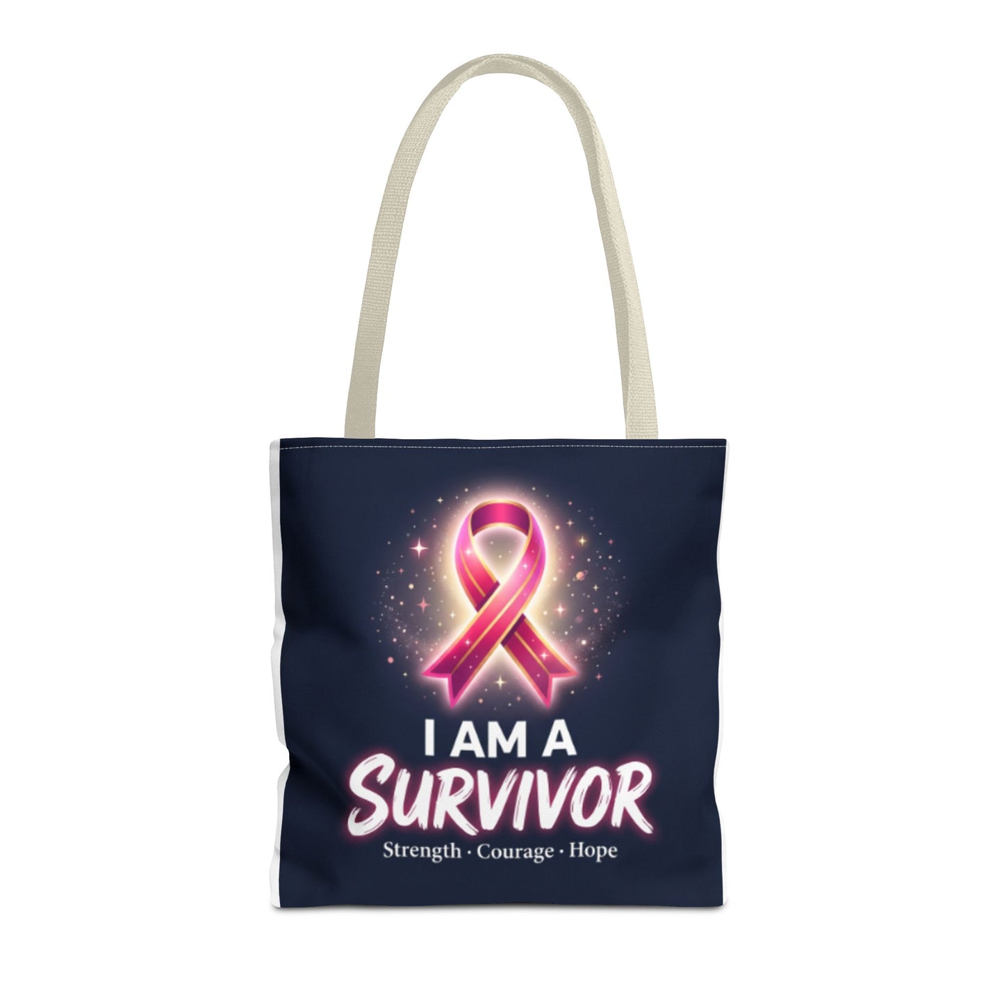 Survivor Ribbon Tote Bag — "I Am A Survivor" Breast Cancer Awareness Tote