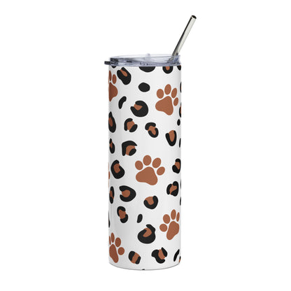 20oz Leopard Paw Stainless Steel Tumbler – Animal Print Travel Cup