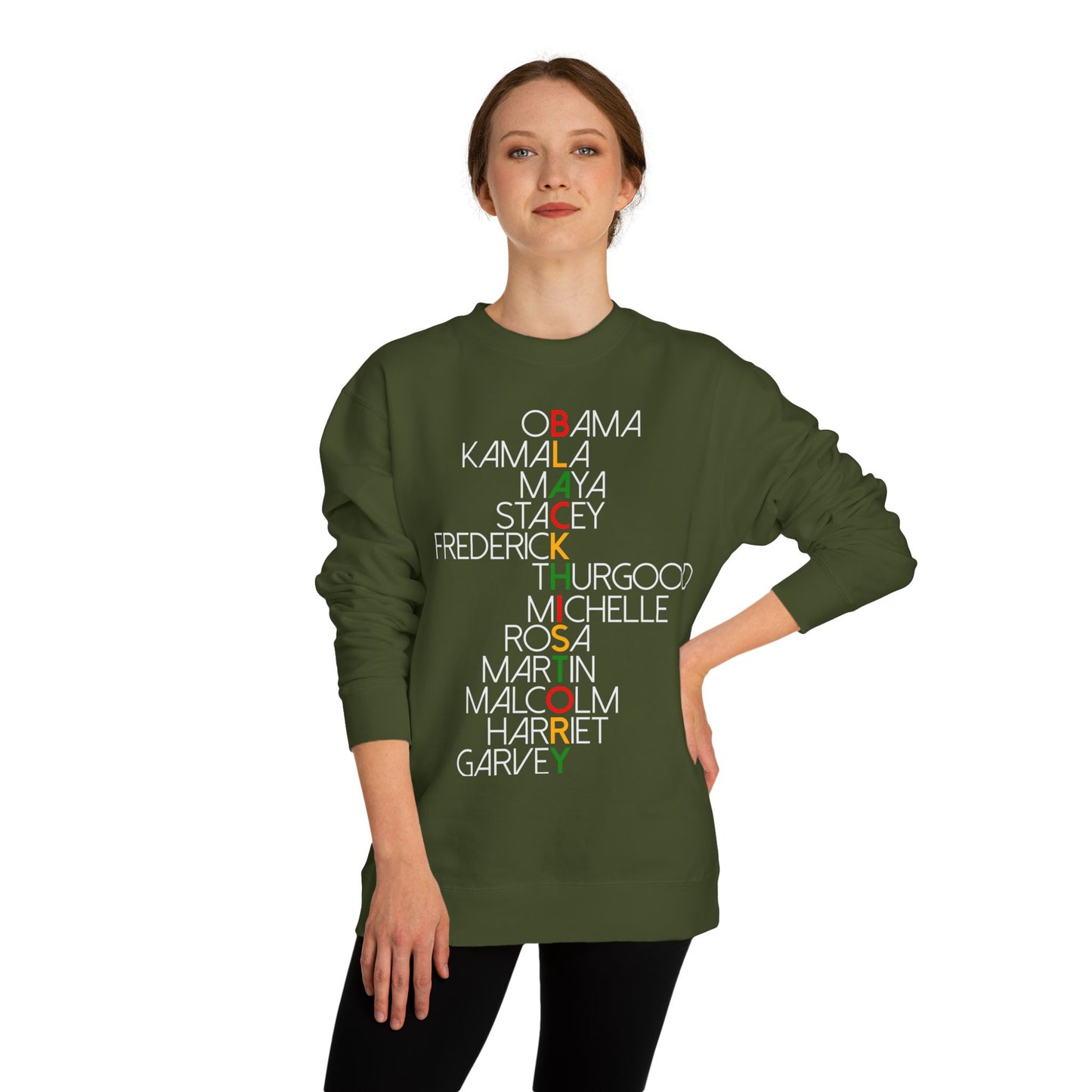 Black History Leaders Crewneck Sweatshirt — Names of Influential Black Figures (Obama, Kamala, Maya, MLK)