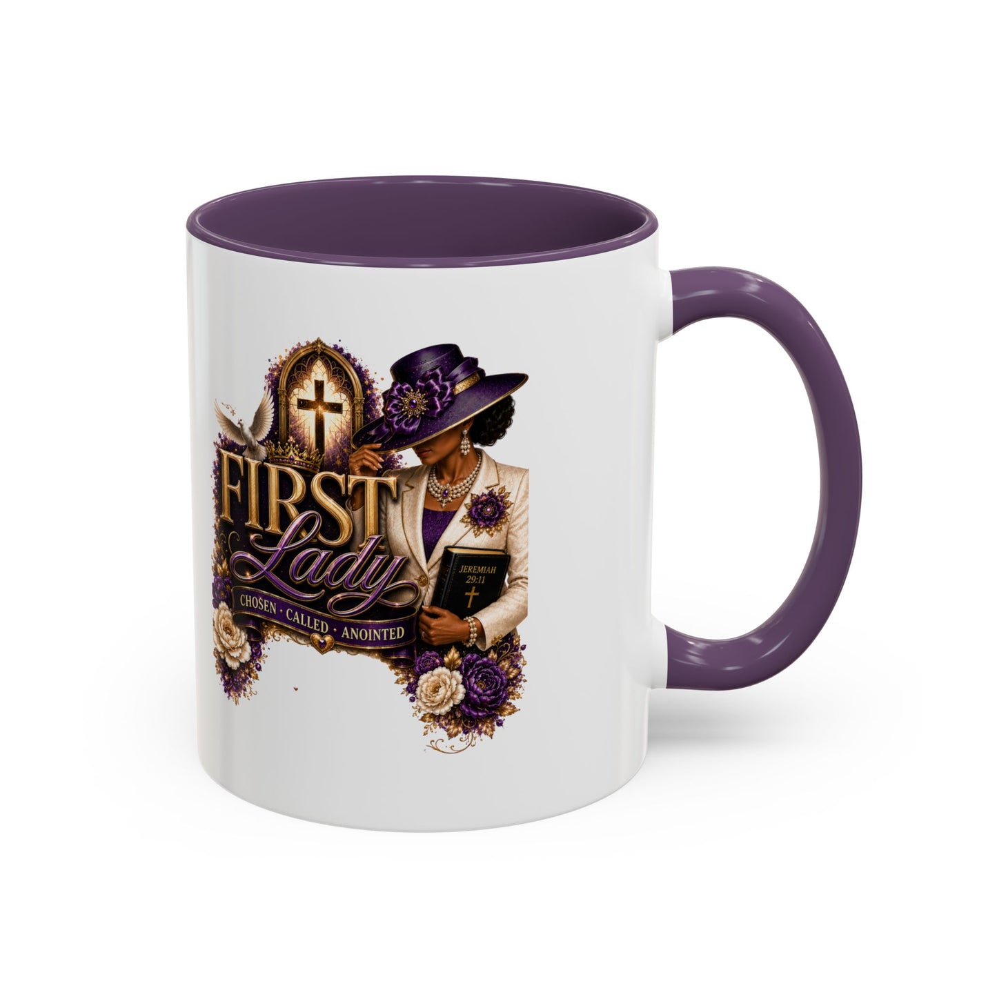 First Lady Church Coffee Mug — Elegant Purple Hat Gospel Tea Cup (11/15oz)