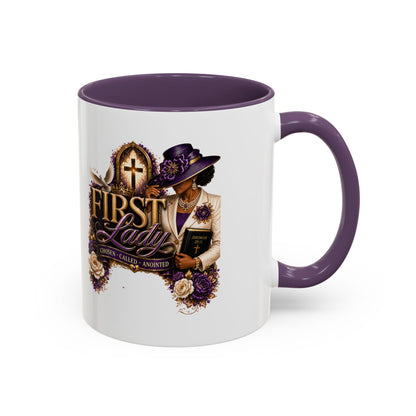 First Lady Church Coffee Mug — Elegant Purple Hat Gospel Tea Cup (11/15oz)