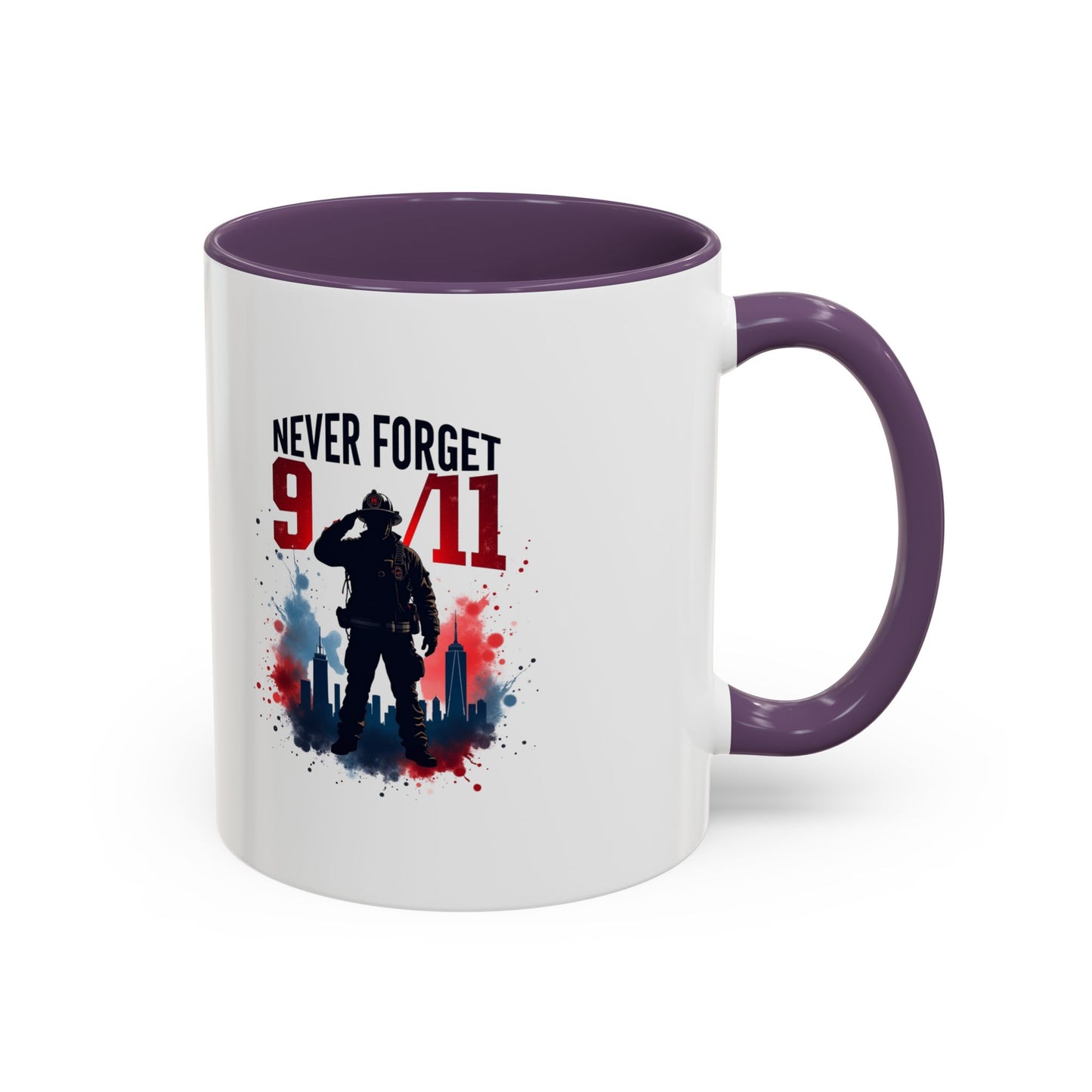 Never Forget 9/11 Accent Coffee Mug — Patriotic Memorial Tribute (11oz, 15oz)
