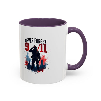 Never Forget 9/11 Accent Coffee Mug — Patriotic Memorial Tribute (11oz, 15oz)