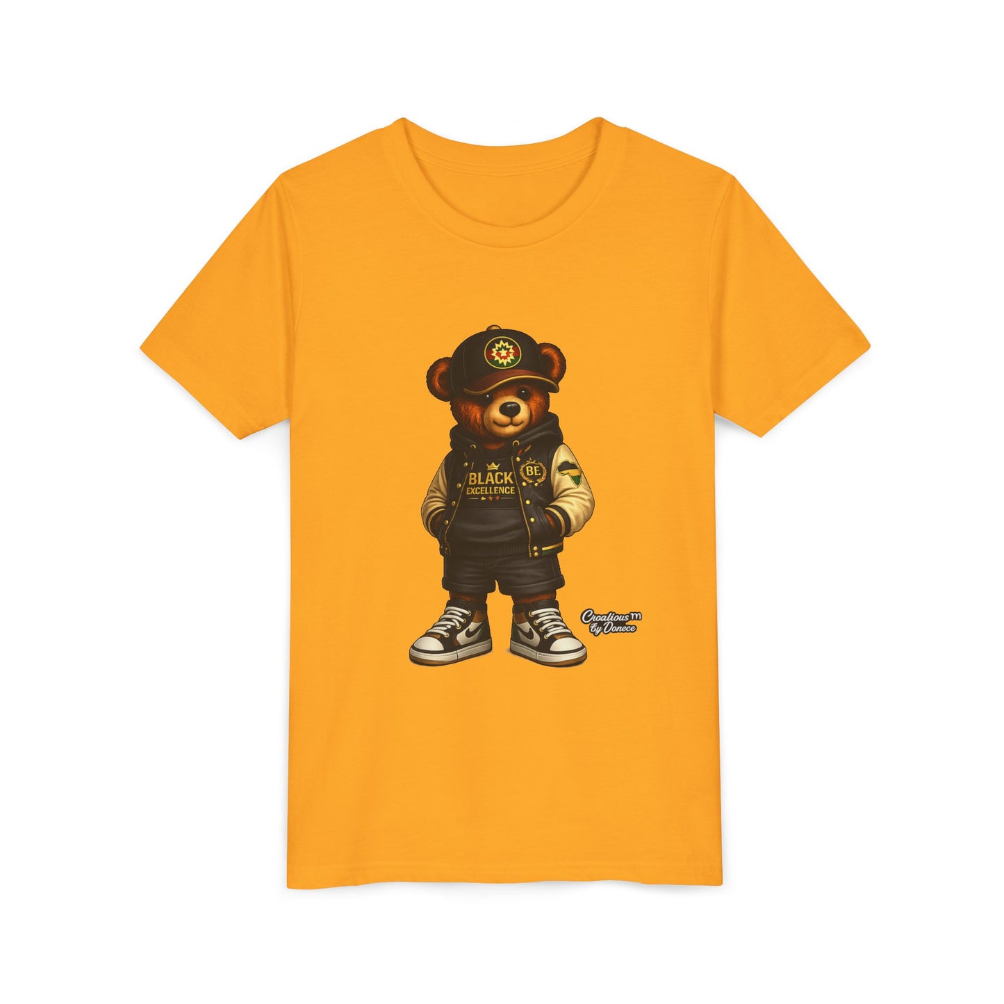 Youth Tee — Streetwear Teddy Bear Graphic (Black Varsity)