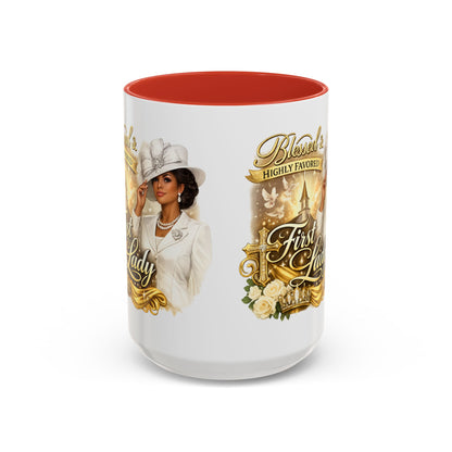 First Lady Inspirational Coffee Mug — "Blessed & Highly Favored" Accent Ceramic Mug