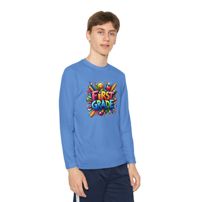 First Grade Youth Long Sleeve Tee — Colorful Back-to-School Shirt