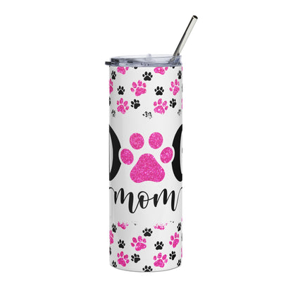 Dog Mom Stainless Steel Tumbler 20oz — Pink Paw Print Travel Cup