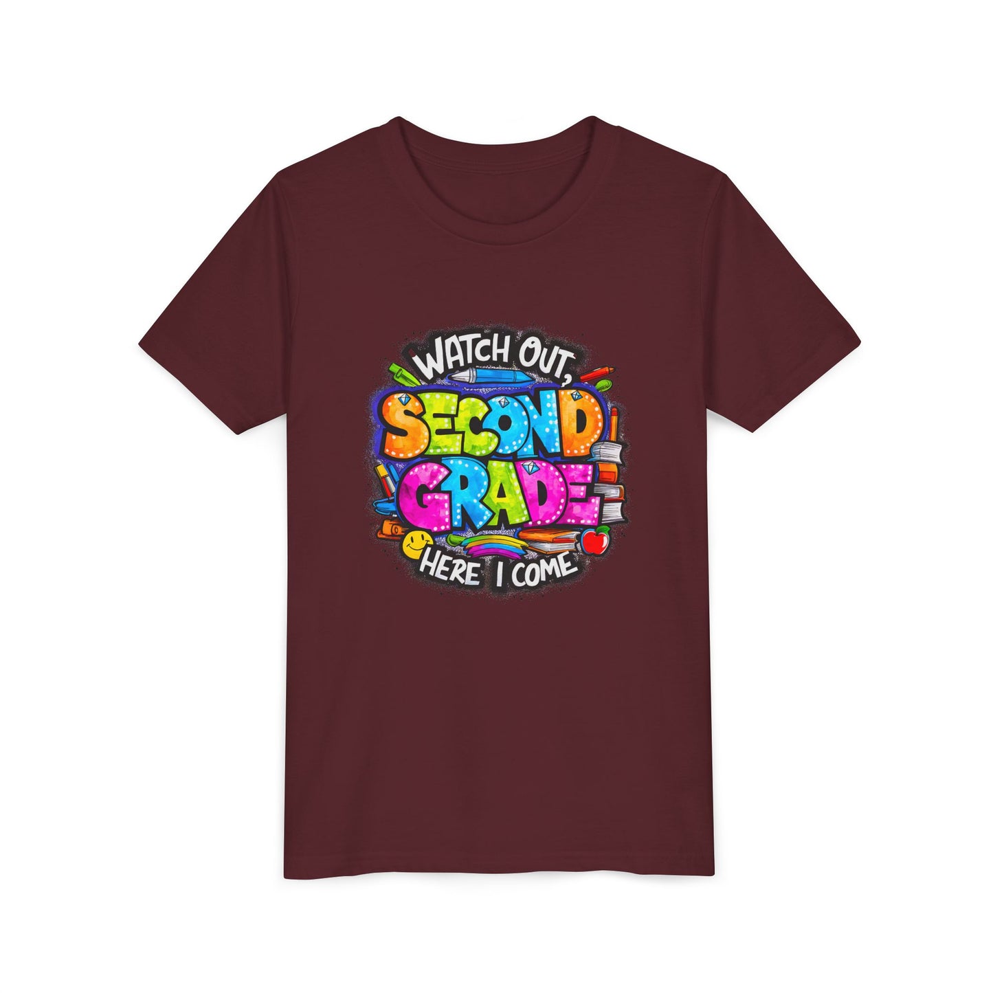 Second Grade Kids Tee - "Watch Out Second Grade Here I Come" Colorful Back-to-School Shirt