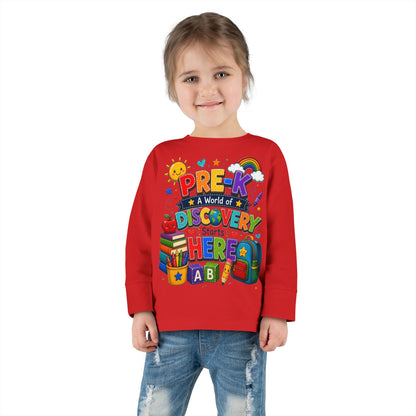 Pre-K Discovery Toddler Long Sleeve Tee – “A World of Discovery Starts Here”