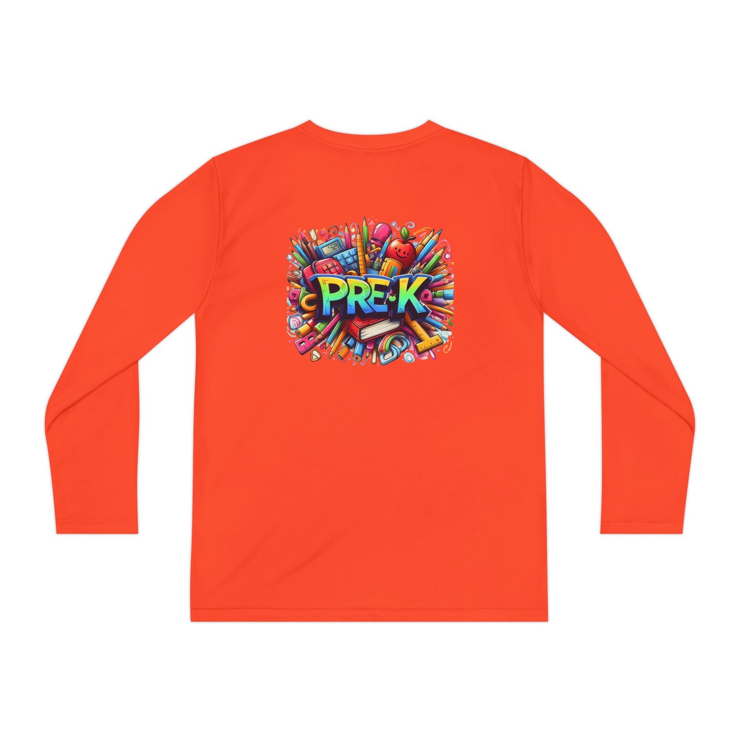 PRE-K Youth Long Sleeve Tee — Colorful School Supplies Design