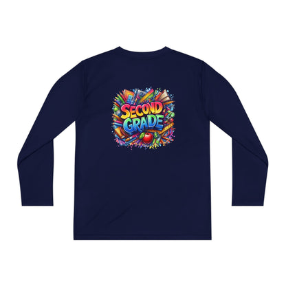Second Grade Youth Long Sleeve Tee — Colorful School Supplies Back-to-School Shirt