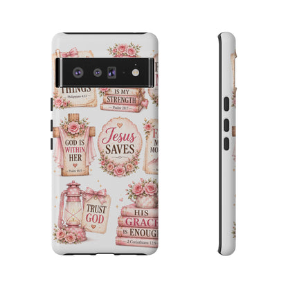 Faith Phone Case — 'Jesus Saves' Floral Christian Scripture iPhone Case