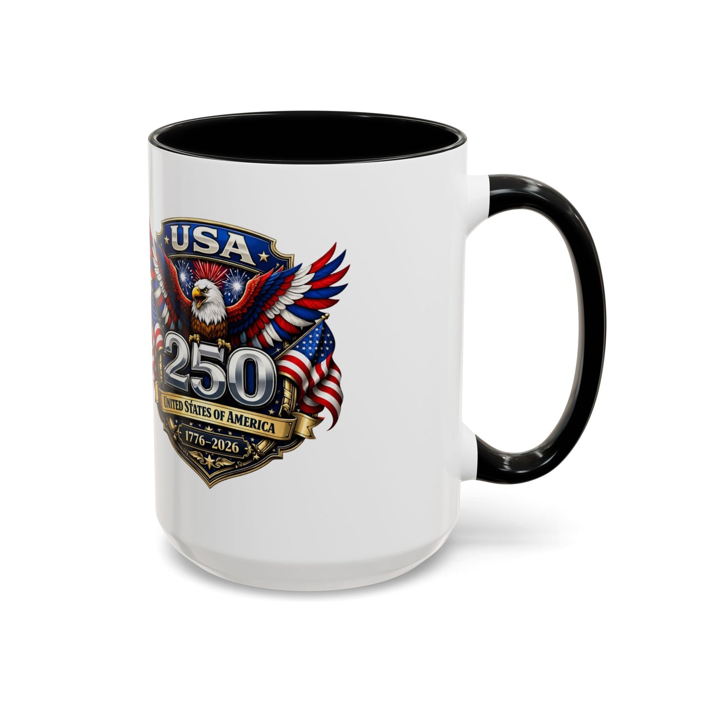 USA 250th Anniversary Accent Coffee Mug – Patriotic Eagle & Flag 1776–2026