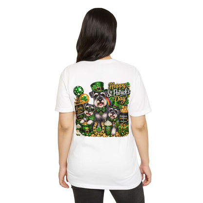 St. Patrick's Day Schnauzer T-Shirt — "Happy St. Patrick's Day" Lucky Dogs Tee