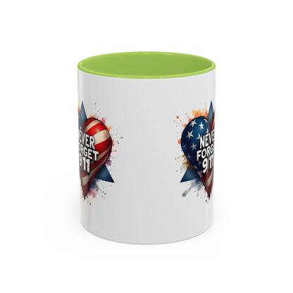 Never Forget 9/11 Heart Accent Coffee Mug – Patriotic Memorial 11/15oz