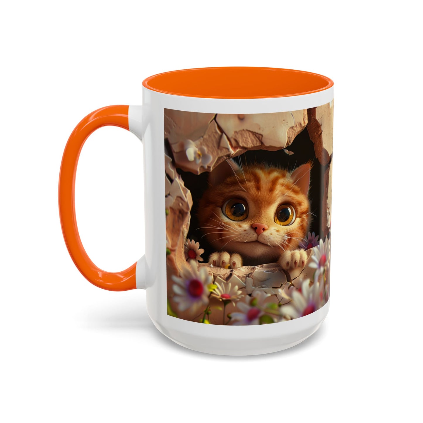 Cute Peekaboo Kitten Accent Coffee Mug — 11/15oz Floral Cat Gift