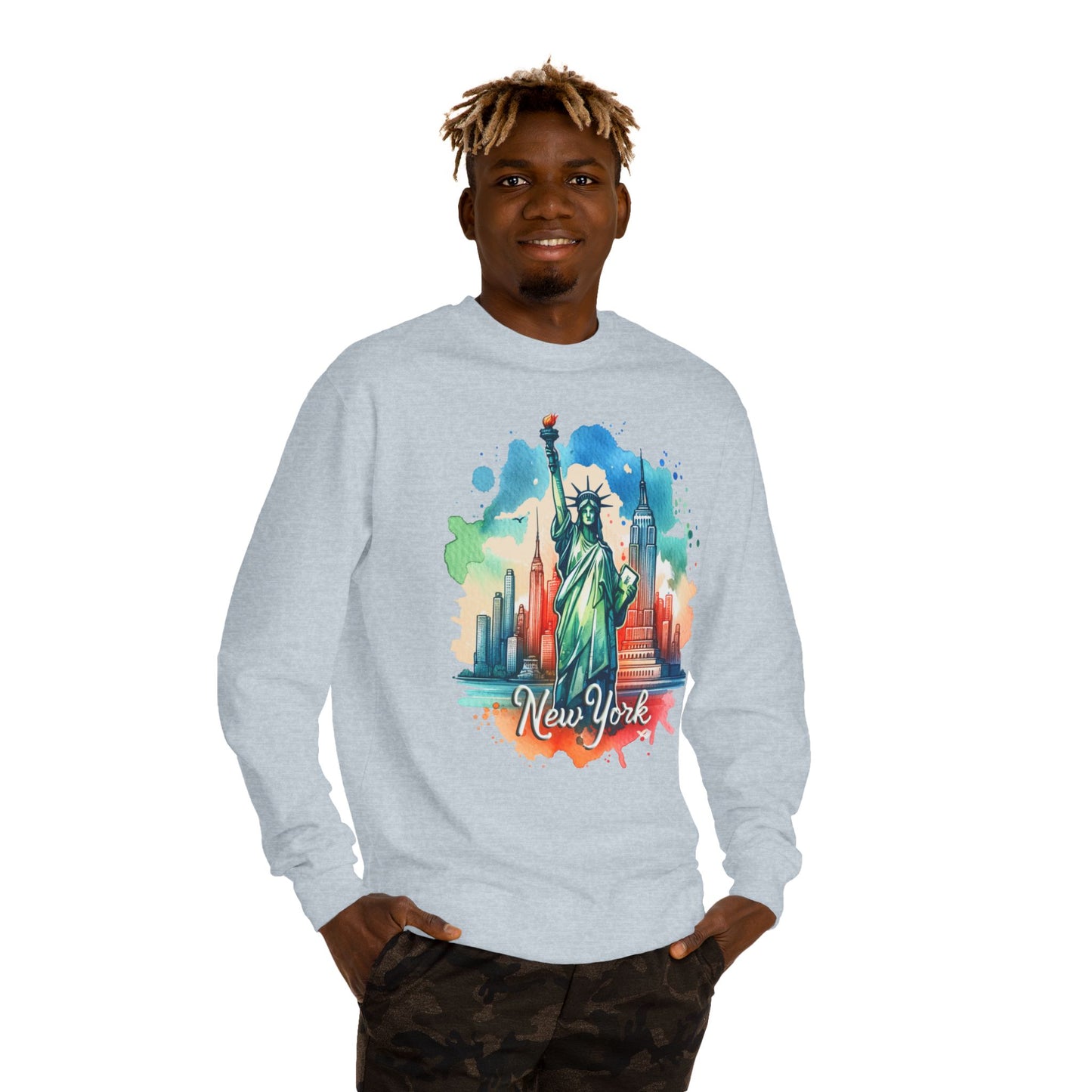 New York Skyline Sweatshirt — Colorful Statue of Liberty Cityscape Crewneck