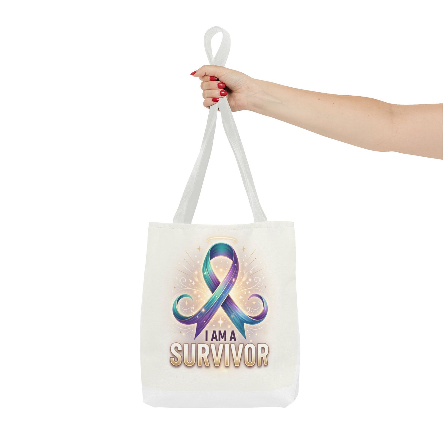 Survivor Ribbon Tote Bag - "I Am a Survivor" Awareness Reusable Shopper