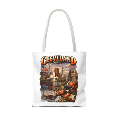 Cleveland Cityscape Tote Bag — Vintage Ohio Skyline & Sports Montage