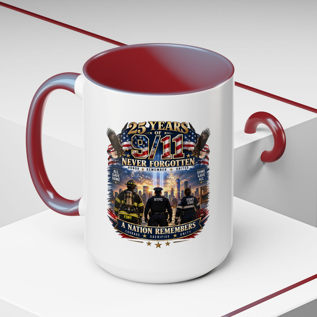 11oz/15oz Coffee Mug — 25 Years of 9/11 Never Forgotten Memorial Design
