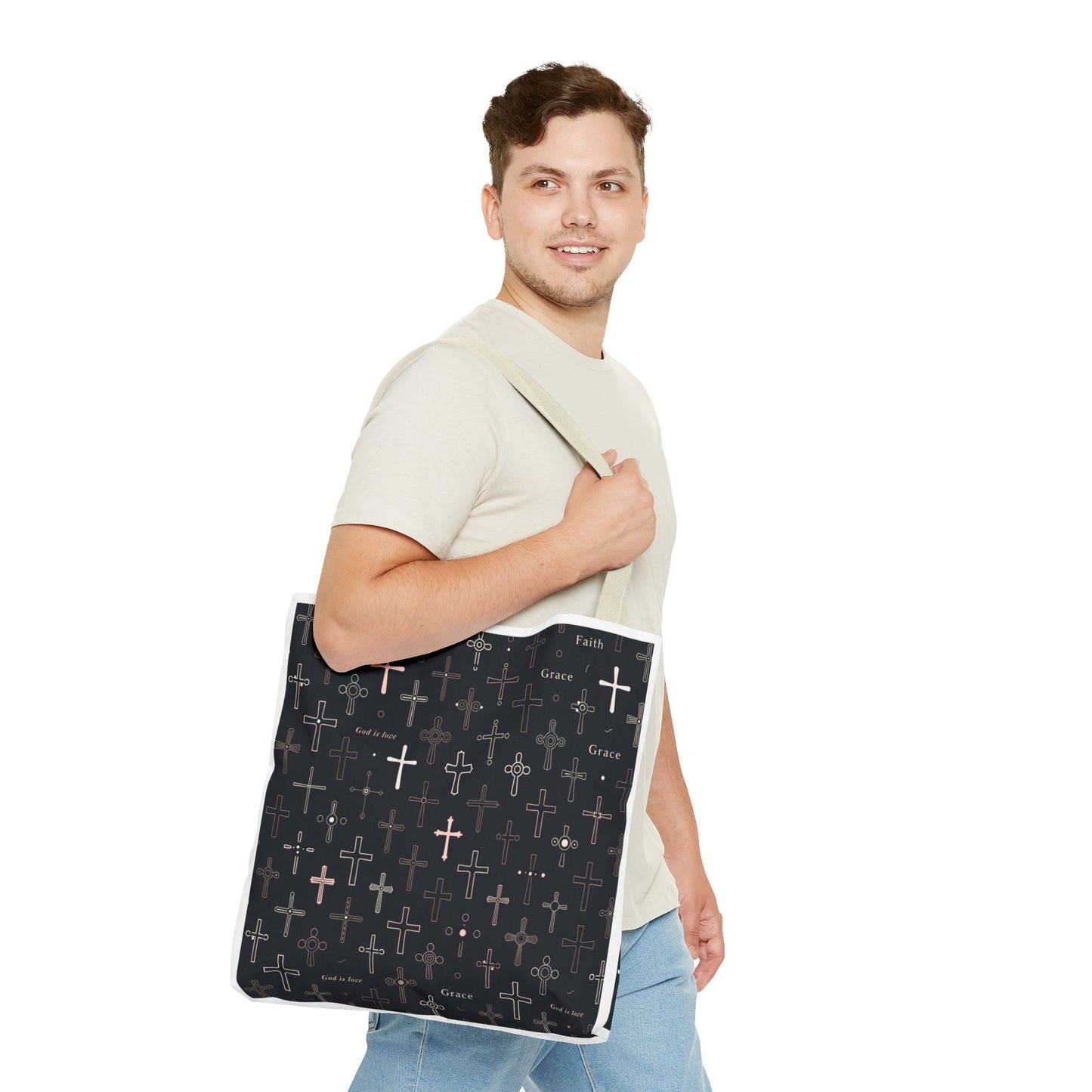 Cross Pattern Tote Bag — Faith & Grace Religious All-Over Print Tote
