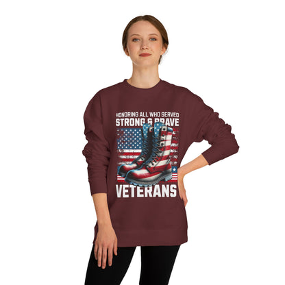 Veterans Tribute Sweatshirt — "Honoring All Who Served" Military Boots & American Flag