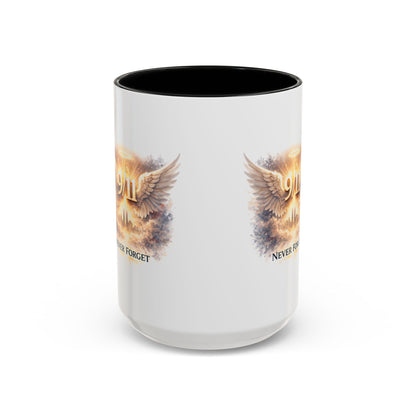 9/11 Never Forget Accent Coffee Mug — Memorial Tribute Ceramic Mug