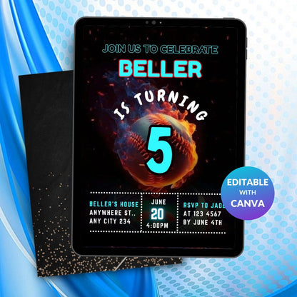 Baseball Birthday Invitation Template | Editable Sports Party Digital Invite