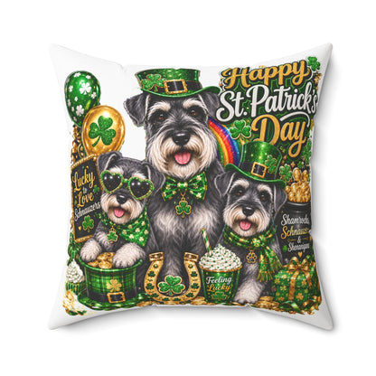 Happy St. Patrick's Day Dogs Decorative Pillow — Shamrock Schnauzer St. Patty’s Throw Pillow