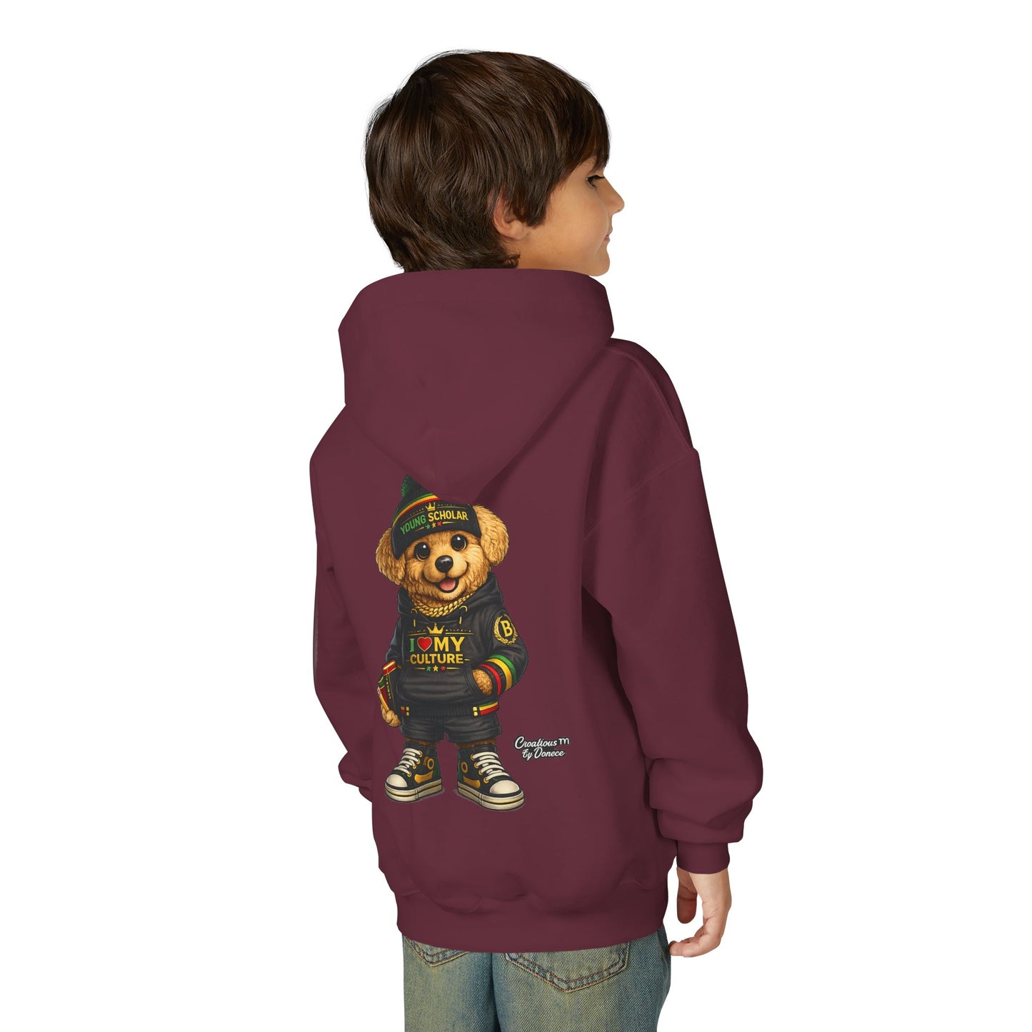 Kids Teddy Bear Hoodie — 'I Love My Culture' Streetwear Youth Sweatshirt