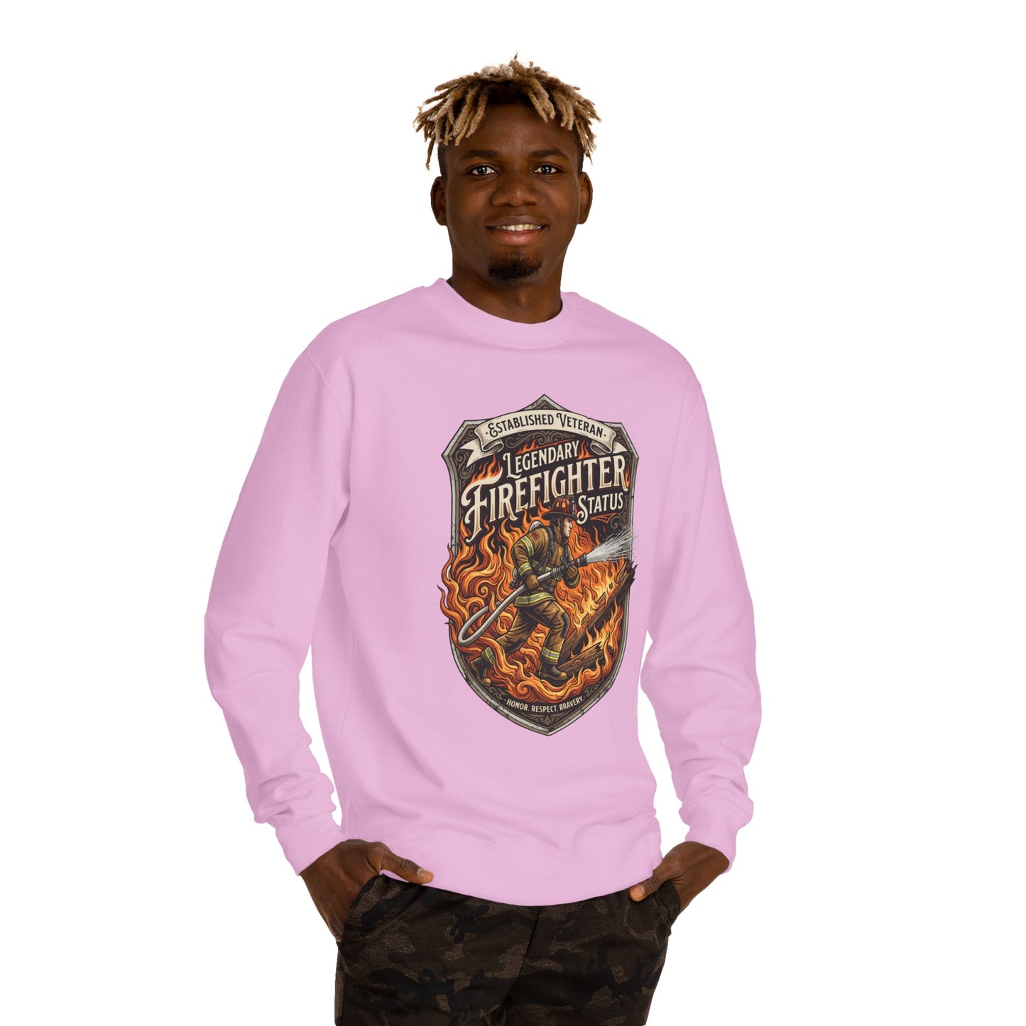 Legendary Firefighter Status Sweatshirt — Established Veteran Badge Crewneck