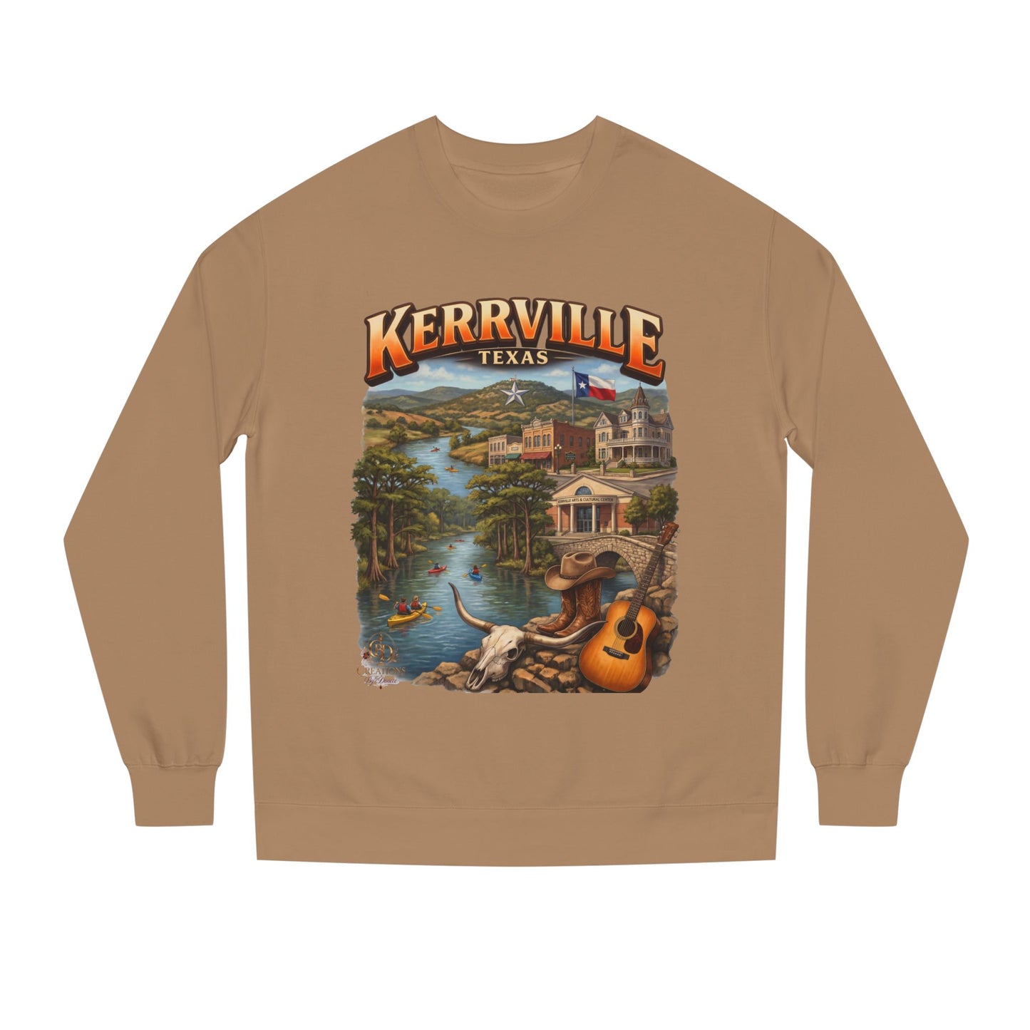 Kerrville Texas Scenic Crewneck Sweatshirt — Riverfront Guitar Vintage Design