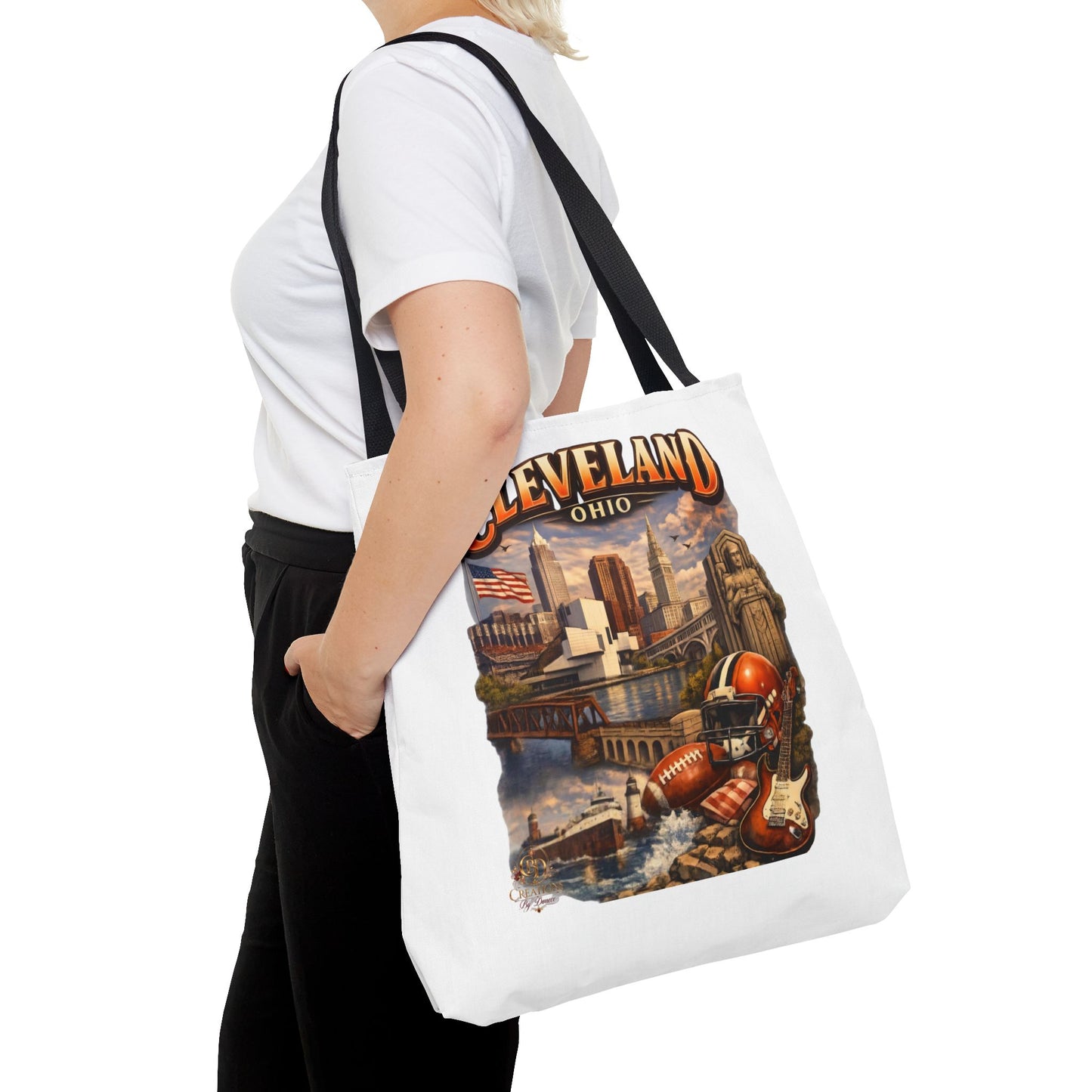 Cleveland Cityscape Tote Bag — Vintage Ohio Skyline & Sports Montage