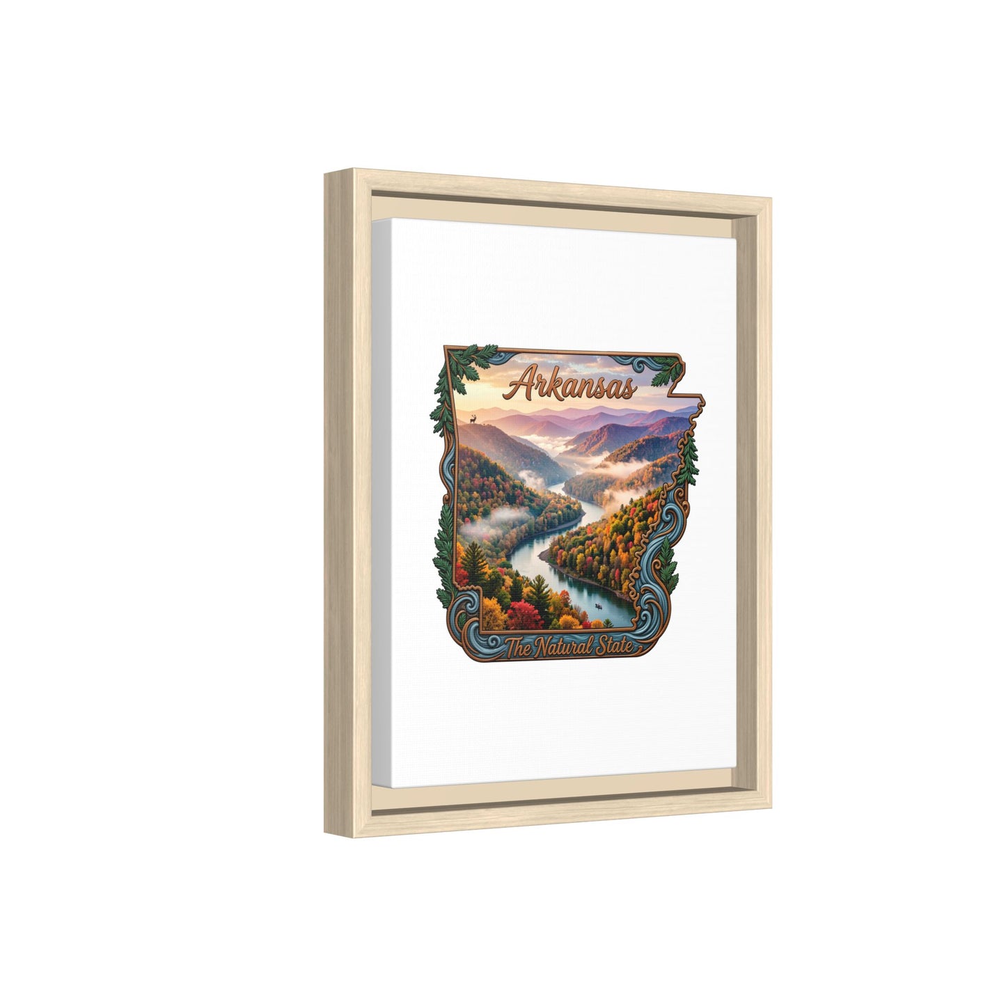 Arkansas Scenic State Map Canvas — "The Natural State" Framed Wall Art