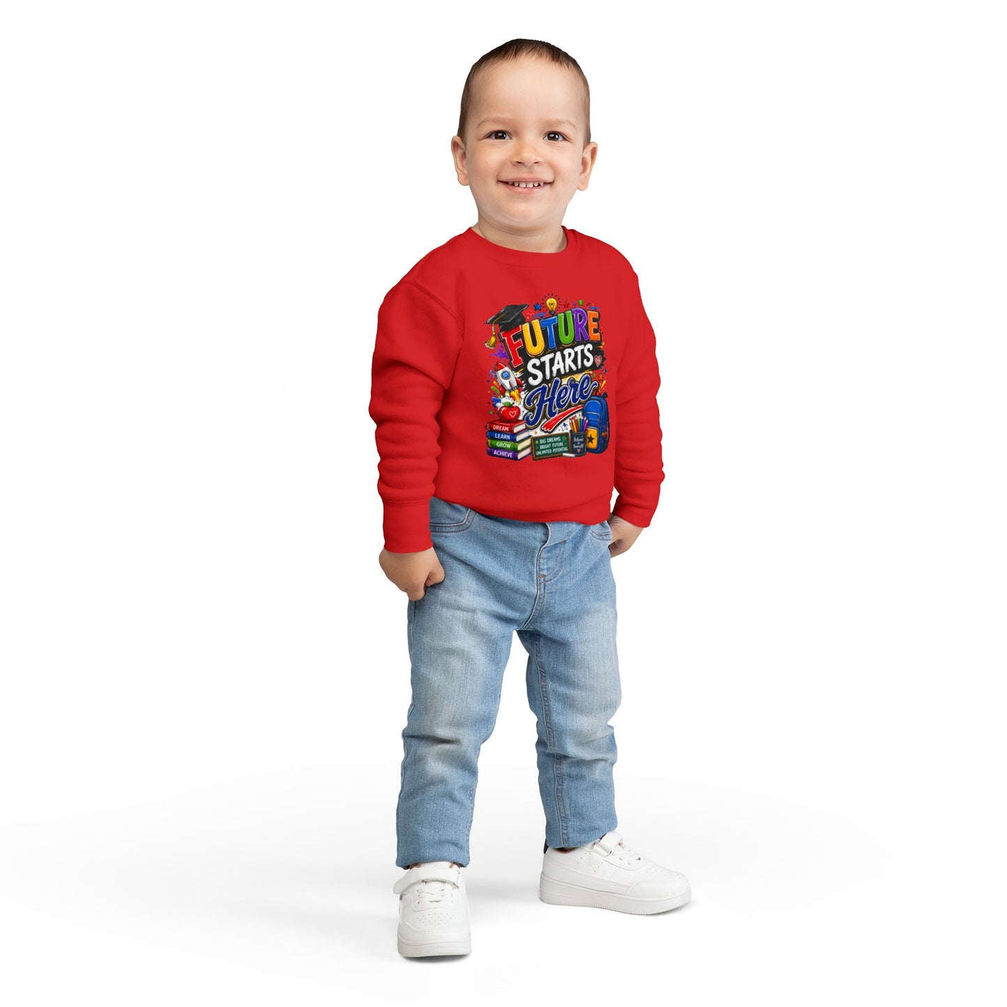 Toddler Sweatshirt — "Future Starts Here" Back-to-School Kids Crewneck