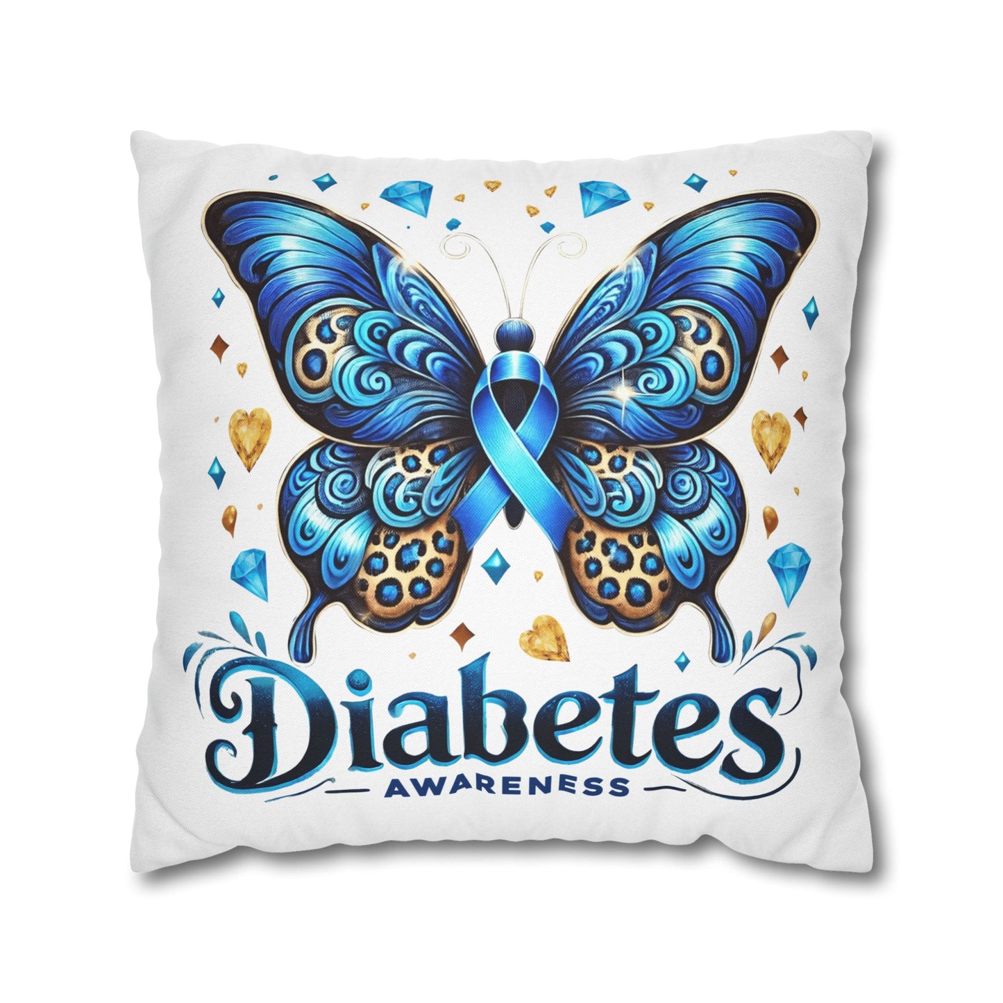 Diabetes Awareness Butterfly Pillowcase — Blue Ribbon Square Pillow