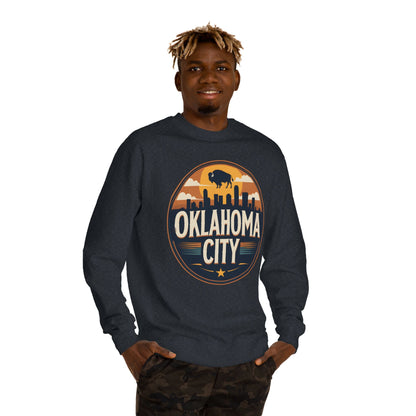 Oklahoma City Skyline Crewneck Sweatshirt — Retro Bison Graphic