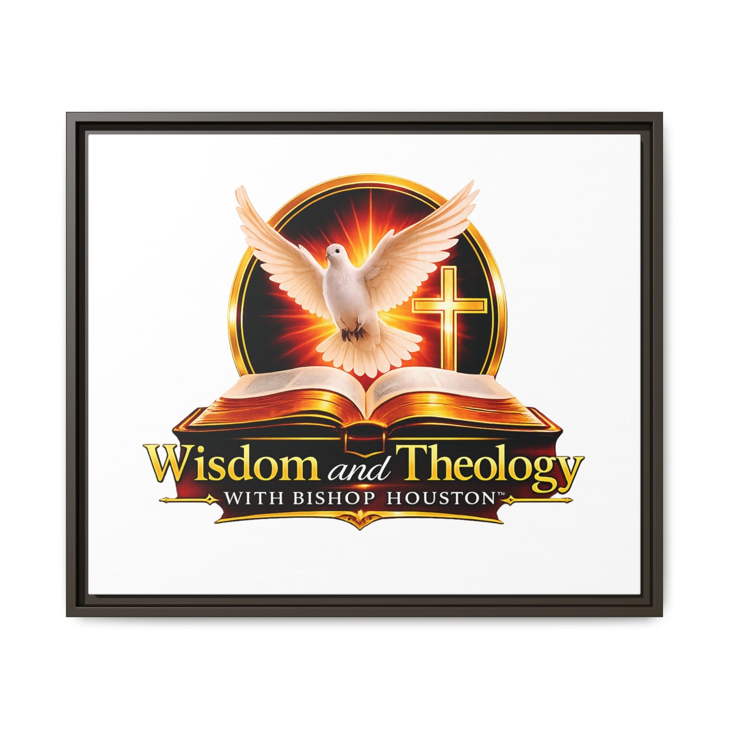 Framed Canvas Print — "Wisdom and Theology" Dove & Bible Wall Art