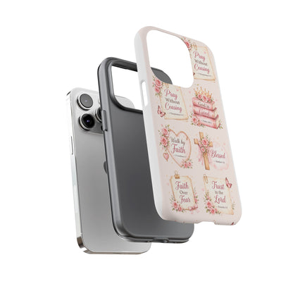 Christian Floral Phone Case — "Pray Without Ceasing" Faith Cross Design
