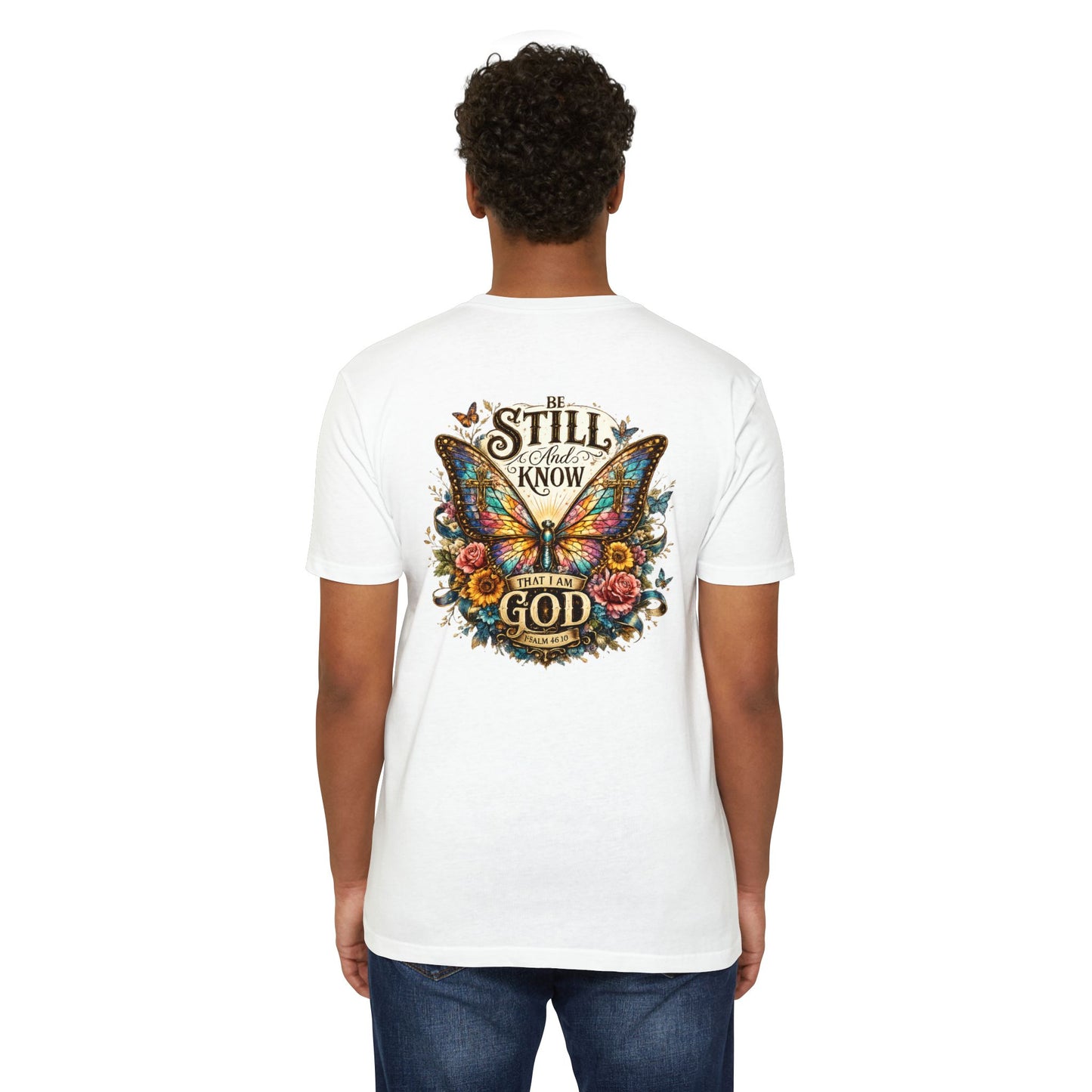 Christian Butterfly T-Shirt — "Be Still and Know That I Am God" Inspirational Tee