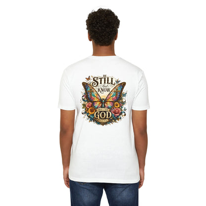 Christian Butterfly T-Shirt — "Be Still and Know That I Am God" Inspirational Tee