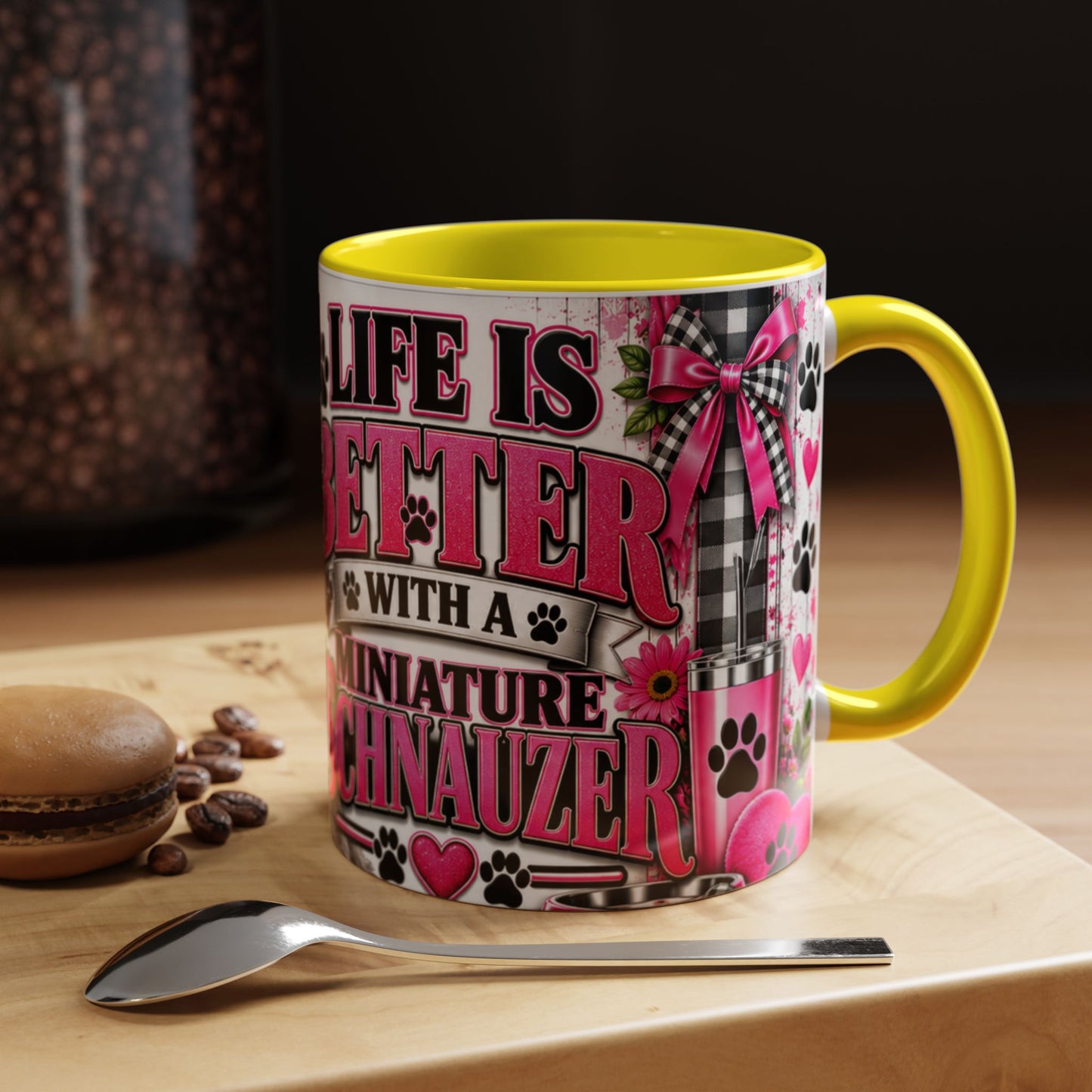 Life Is Better With A Miniature Schnauzer Accent Coffee Mug — Pink Paw Print Dog Lover Gift (11/15oz)